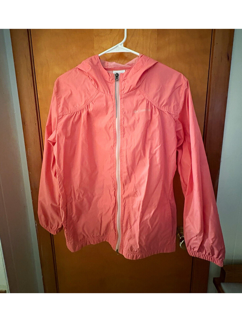 Columbia Girls XL 18/20 Pink Coral Hooded Windbreaker Lightweight Jacket